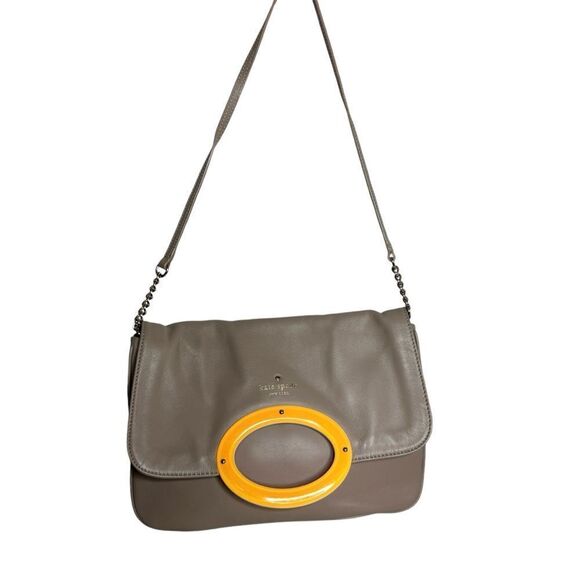 Kate Spade taupe gray supple leather acrylic chain shoulder bag Perry Shoreline - Picture 11 of 11